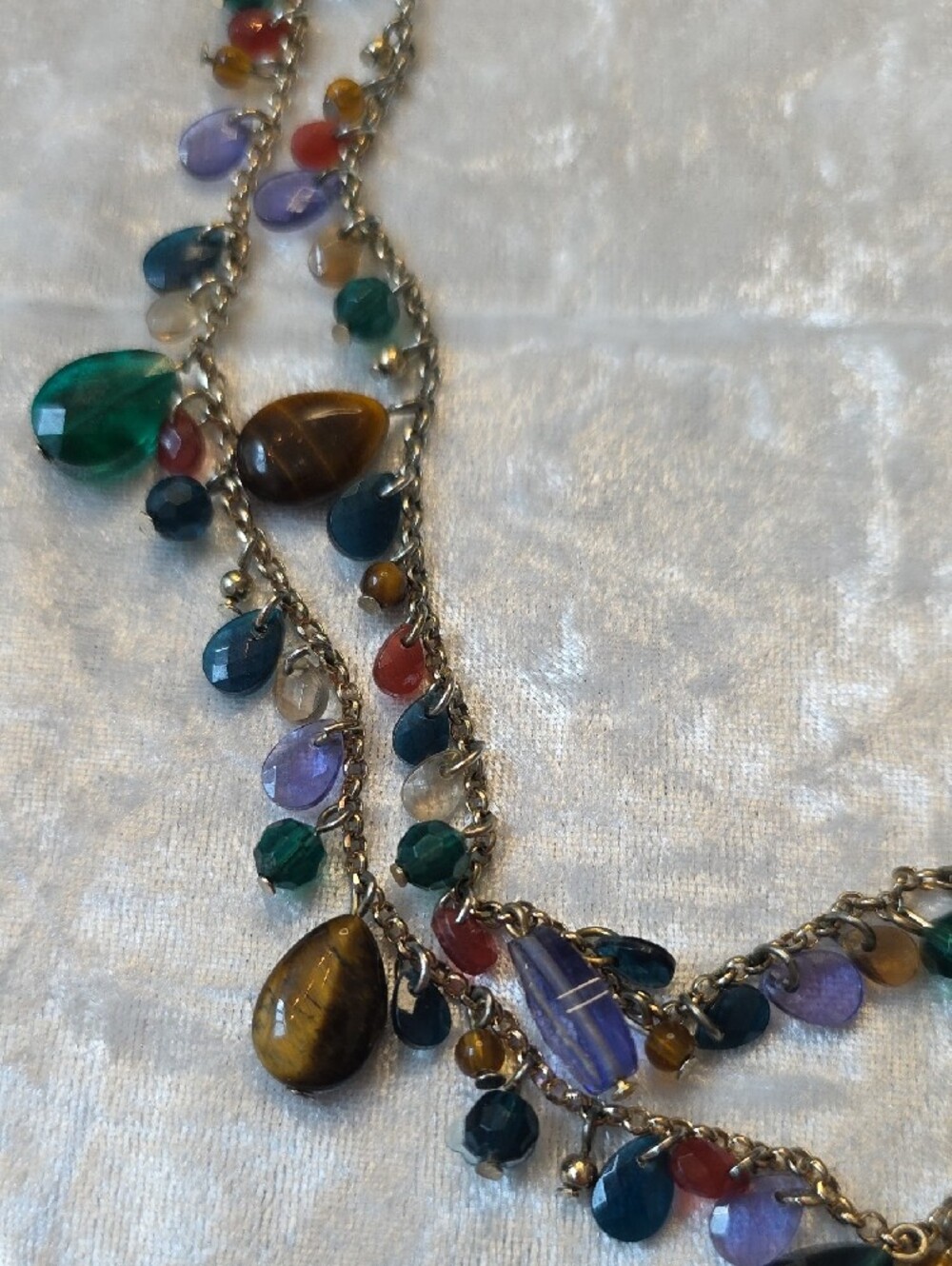 Talbots Multi-Gem Teardrop Layered Necklace in Green, Purple, Blue, Brown, Red - Picture 3 of 8